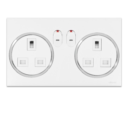 Electrical Switch Socket 2g 2 Way 13 Amp 7x14 cm White Chrome Ring | Al Fanar